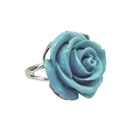 Ezüst gyűrű rózsát formáló türkiz színű kővel díszítve